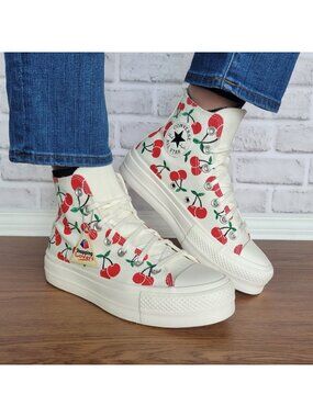 ⭐Converse Ctas Lift Platform Cherries 7.5 Womens Shoes Egret Red Sneaker A08096C